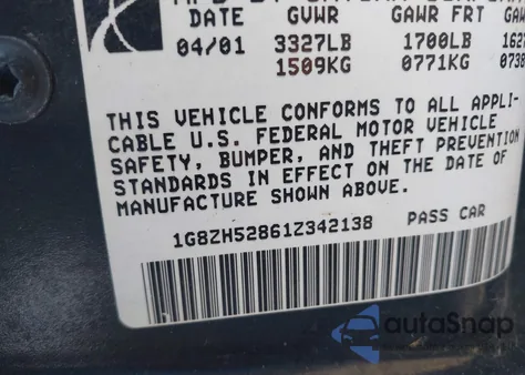 2001 Saturn Sl1 из США, поврежденный, VIN 1G8ZH52861Z342138